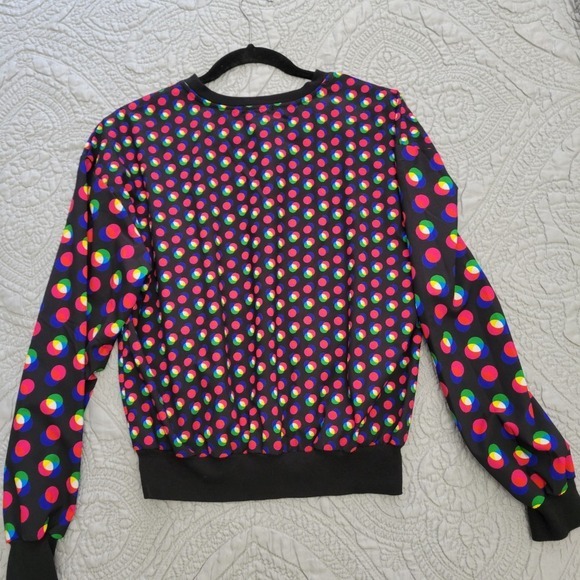 Terez Windbreaker Sweatshirt XS Pullover Black Colorful Polka Dot Long Sleeve - Picture 5 of 8